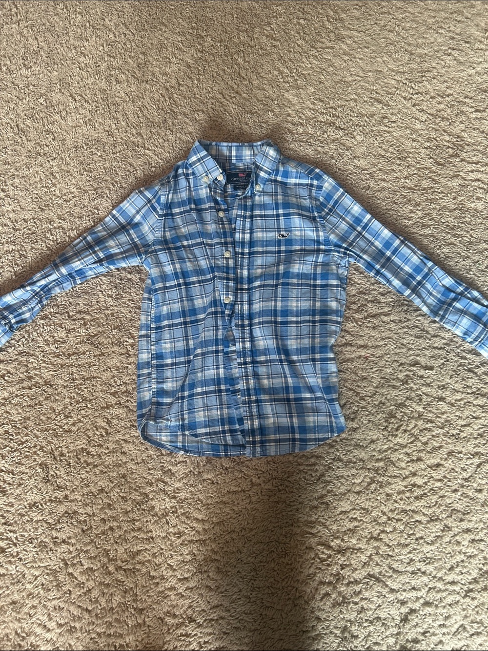Vineyard Vines Boys Blue & White Plaid Button-Down Shirt